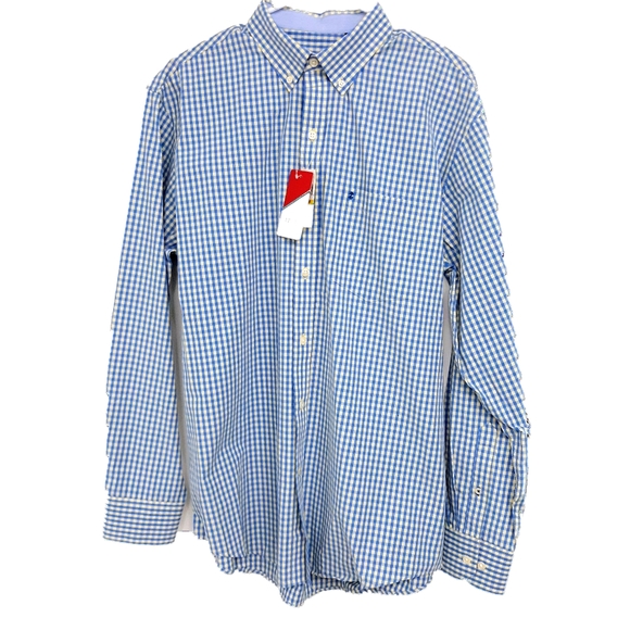 NWT- IZOD Blue & Yellow Gingham Check Men's Shirt - Picture 2 of 6